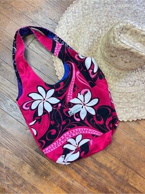 Vintage 90’s REVERSIBLE Women’s Pink Purple Hawaiian Tiki Aloha Floral Tote Bag